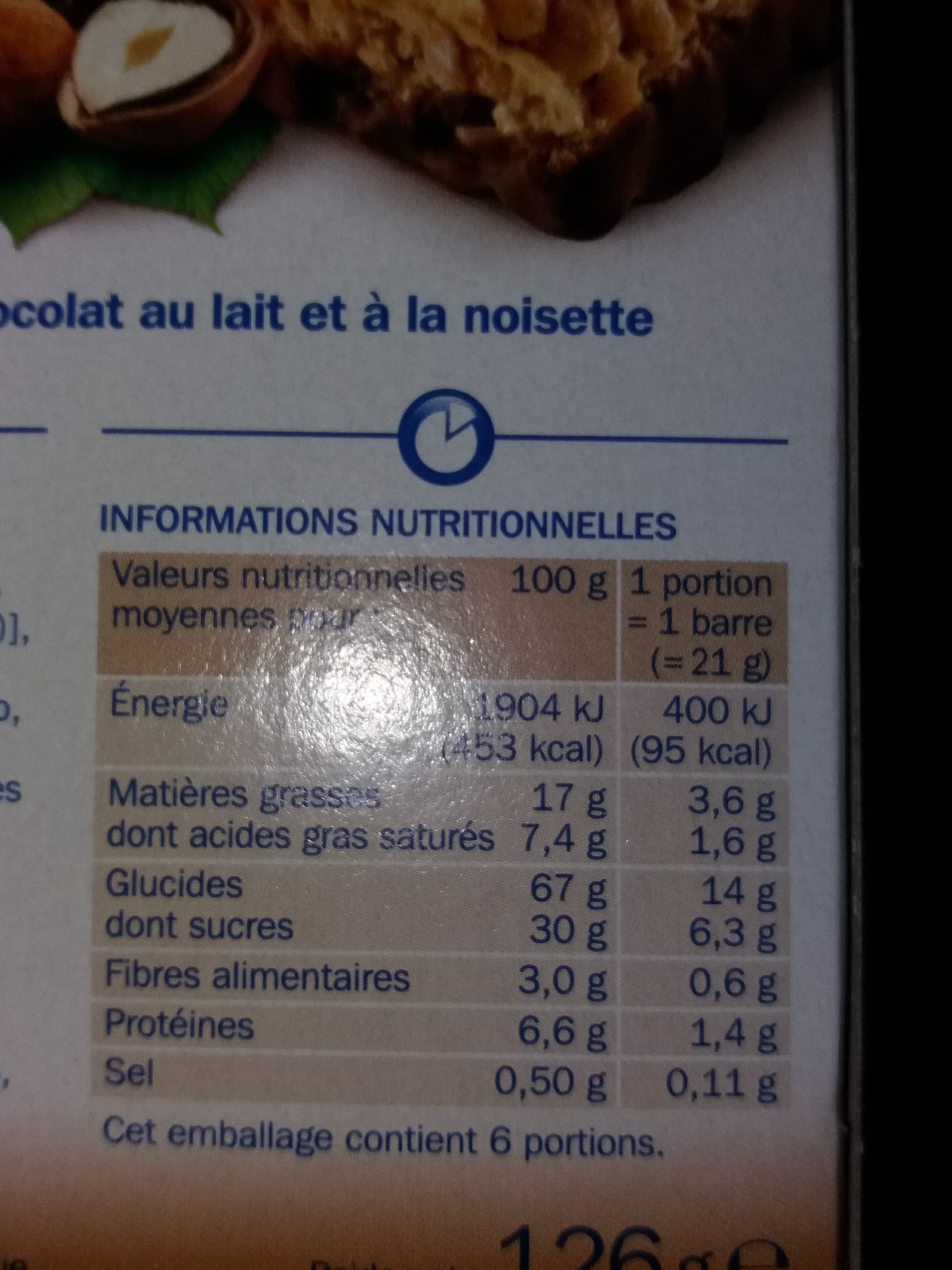 Marque Repère Barres céréales chocolat au lait noisette x 6 packshot