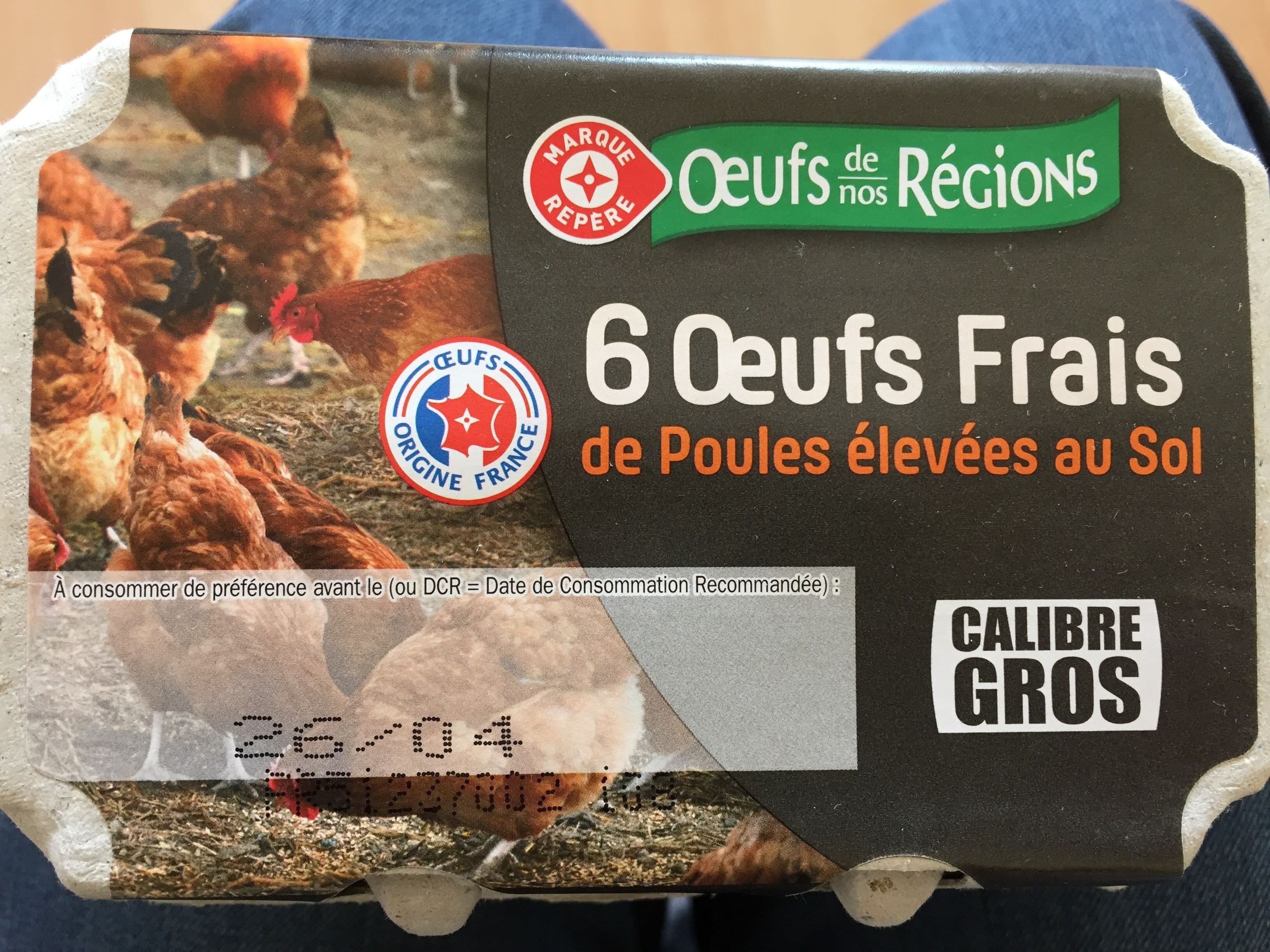 Marque Repère Oeufs frais de poules élevées au sol calibre gros x 6 packshot