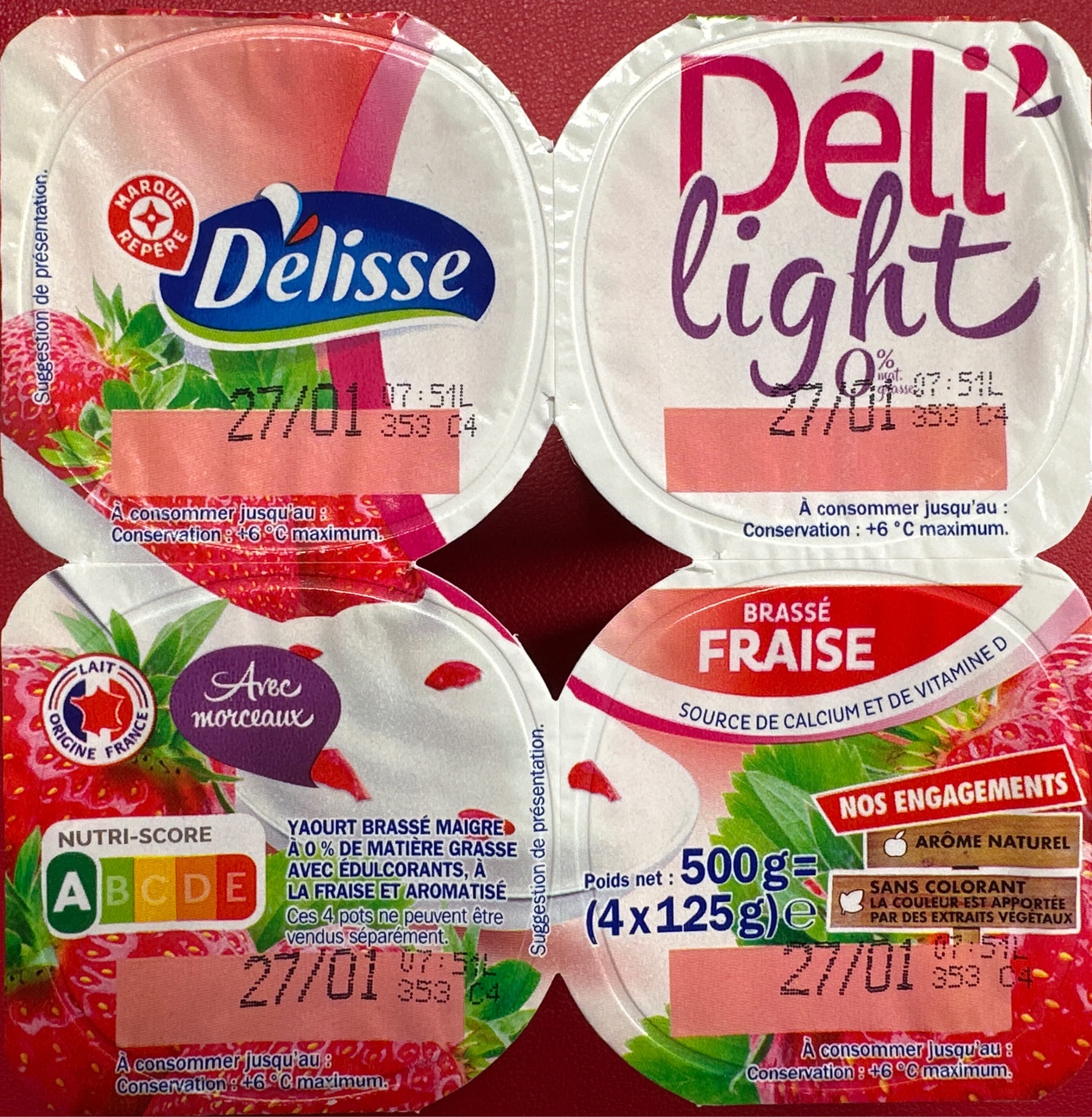 Délisse Deli'light yaourt fraise 0% packshot