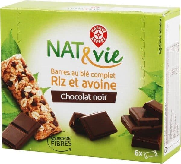 Marque Repère Barres céréales au blé complet chocolat noir x 6 packshot