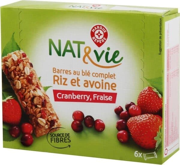 Marque Repère Barres céréales au blé complet cranberry et fraise x 6 packshot