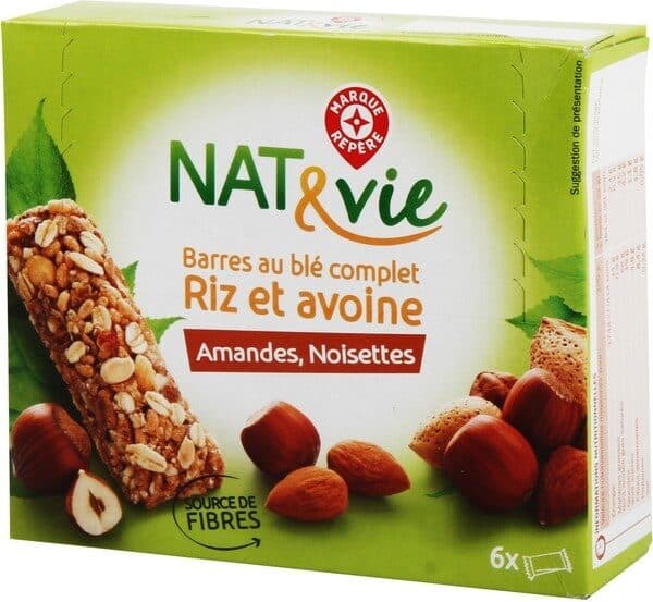 Marque Repère Barres céréales au blé complet amandes et noisettes x 6 packshot
