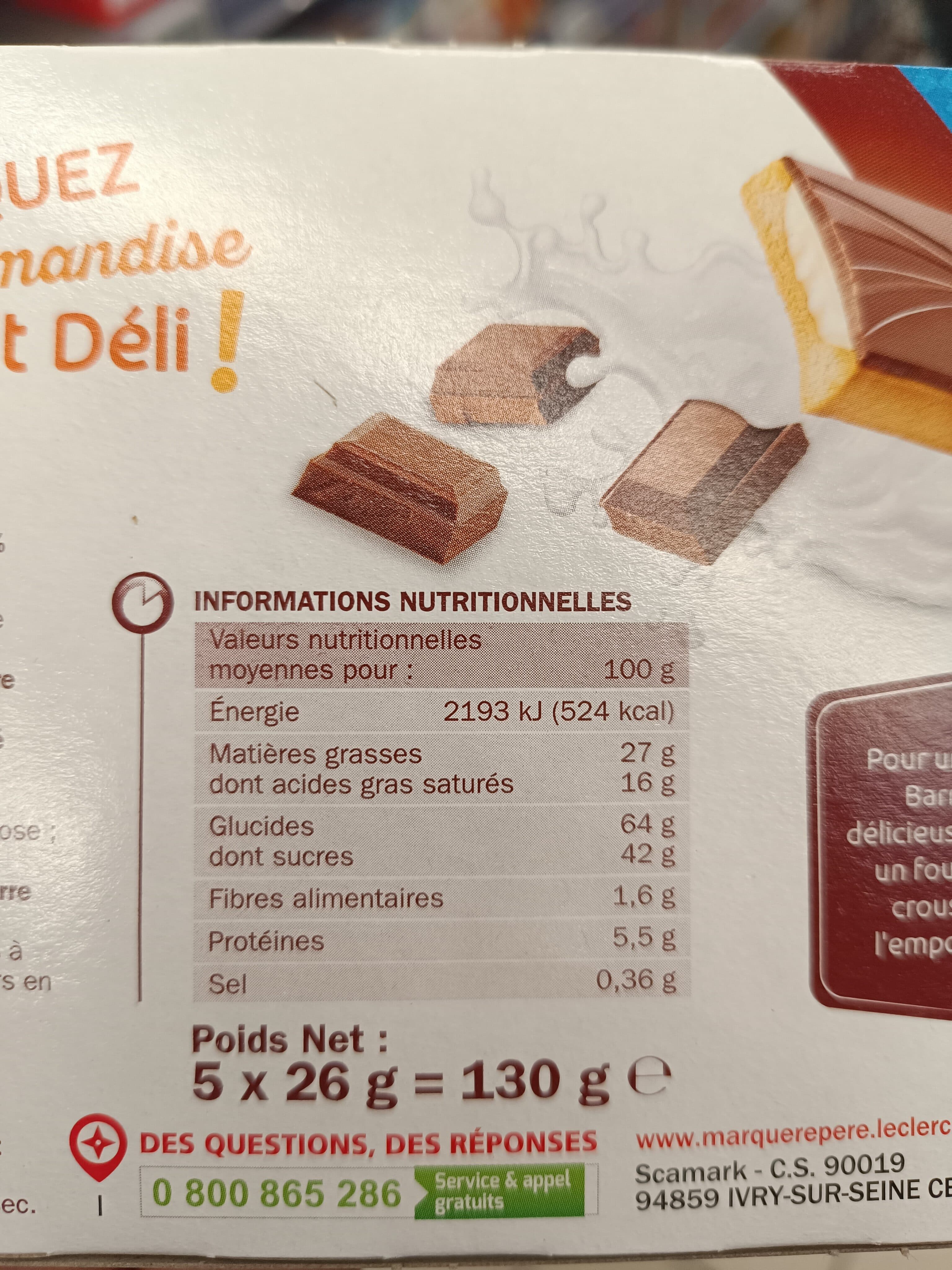 Marque Repère Barre chocolat fourrée au lait x 5 packshot