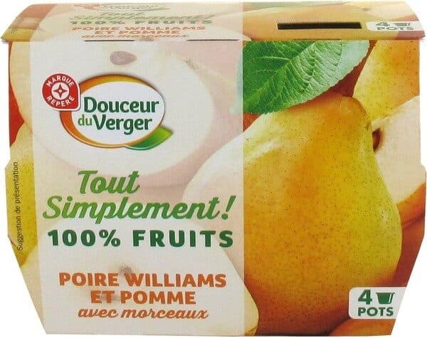 Marque Repère Spécialité de fruits avec morceaux poire williams et pomme packshot