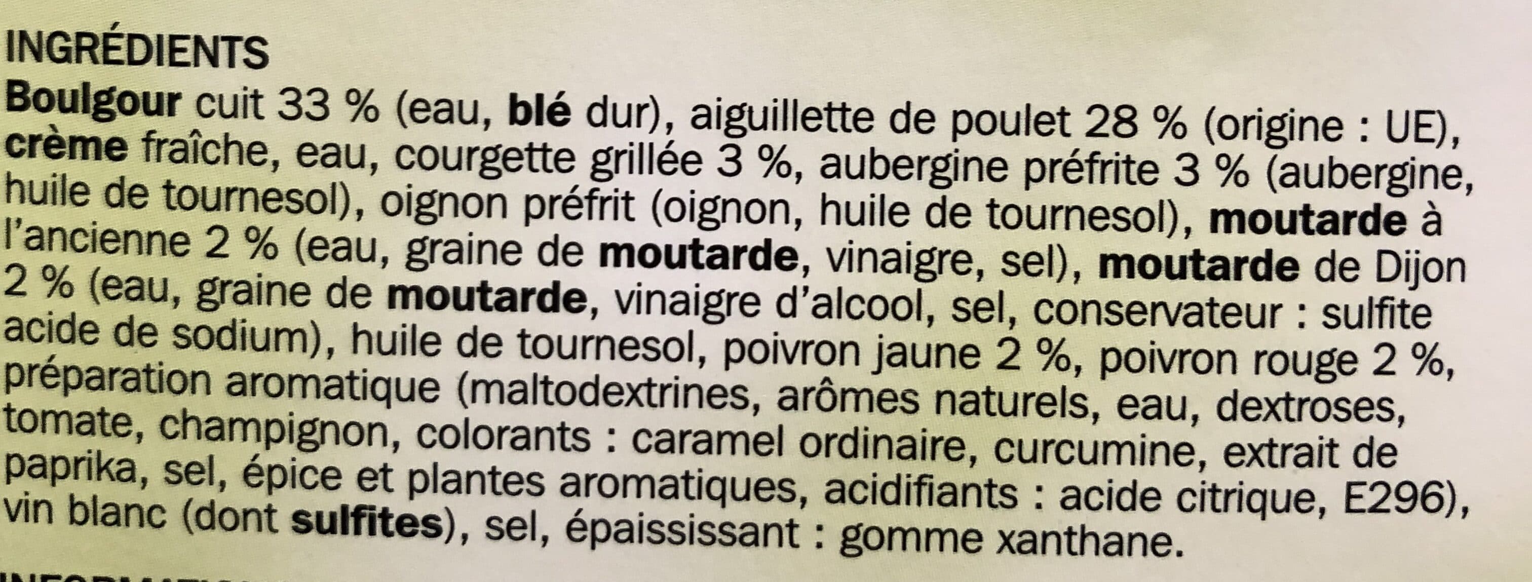 Marque Repère Aiguillettes de poulet sauce moutarde + boulgour + legumes packshot