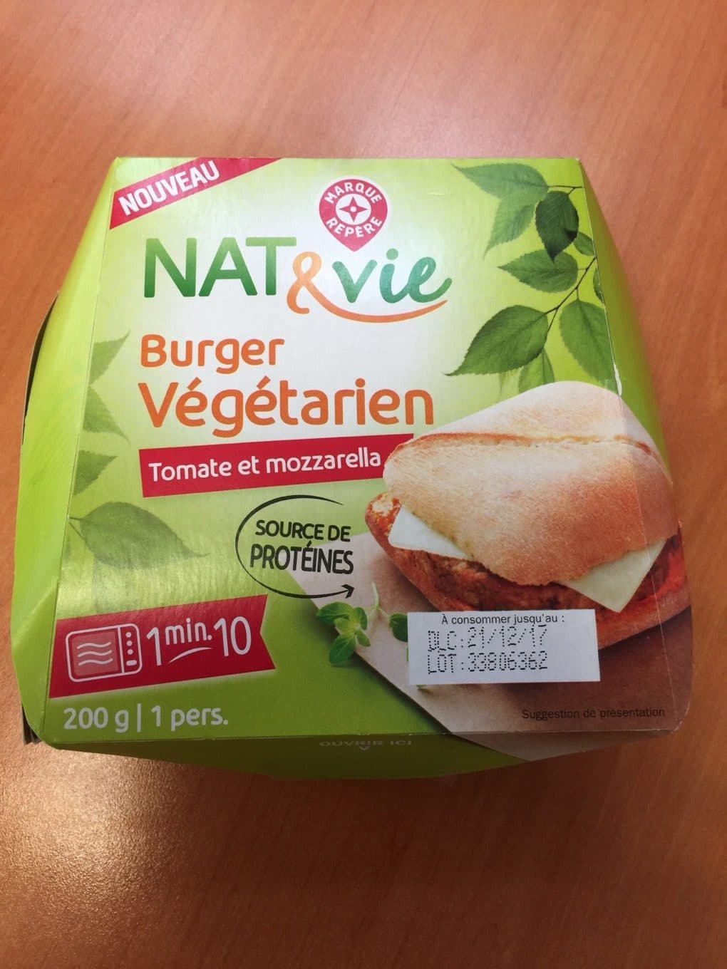 Marque Repère Burger veggie sauce tomate et mozzarella packshot