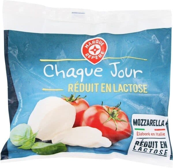Marque Repère Mozzarella réduit en lactose 18% Mat. Gr. packshot