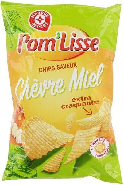 Pom'LisseMarque Repère Chips ondulées saveur chèvre miel extra craquantes packshot