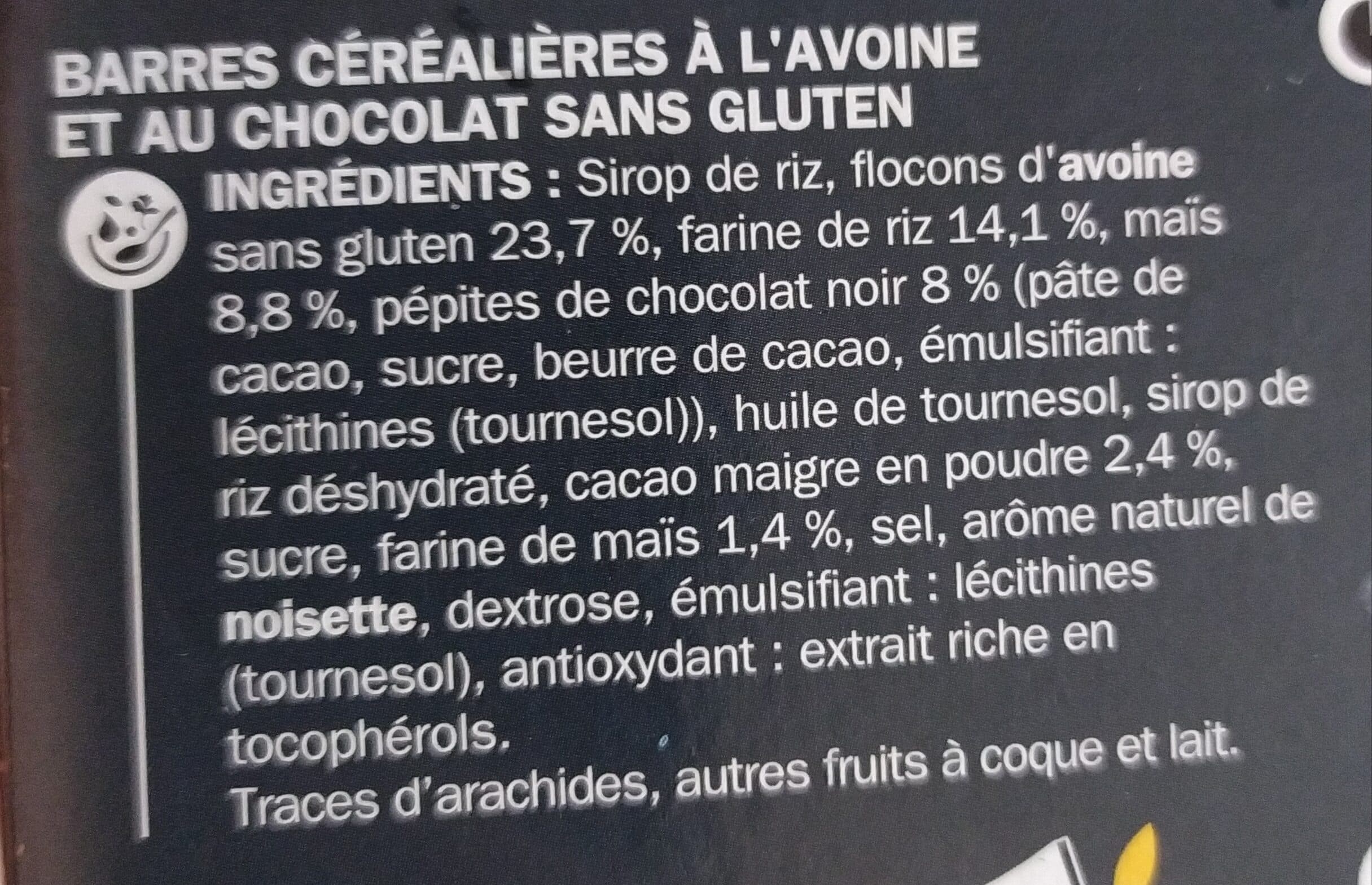 Chaque Jour Sans Gluten Barres céréales flocons d'avoine et chocolat sans gluten x 6 packshot