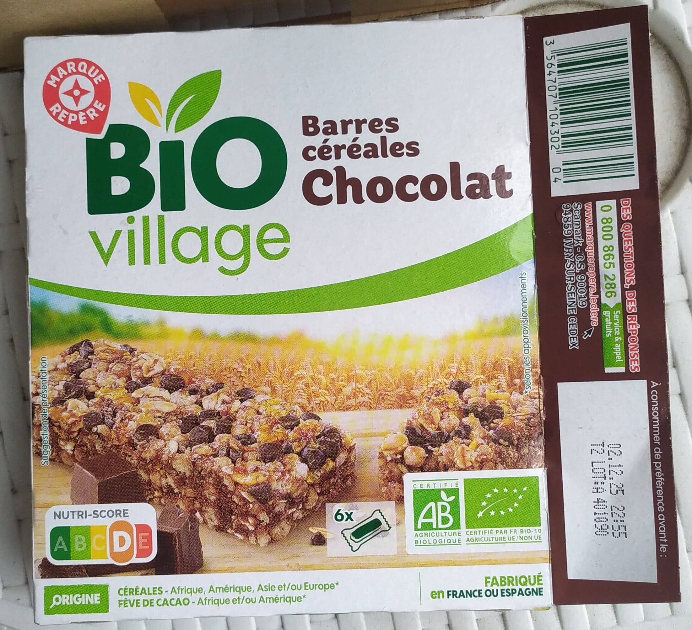 Bio Village Barres céréales Chocolat packshot