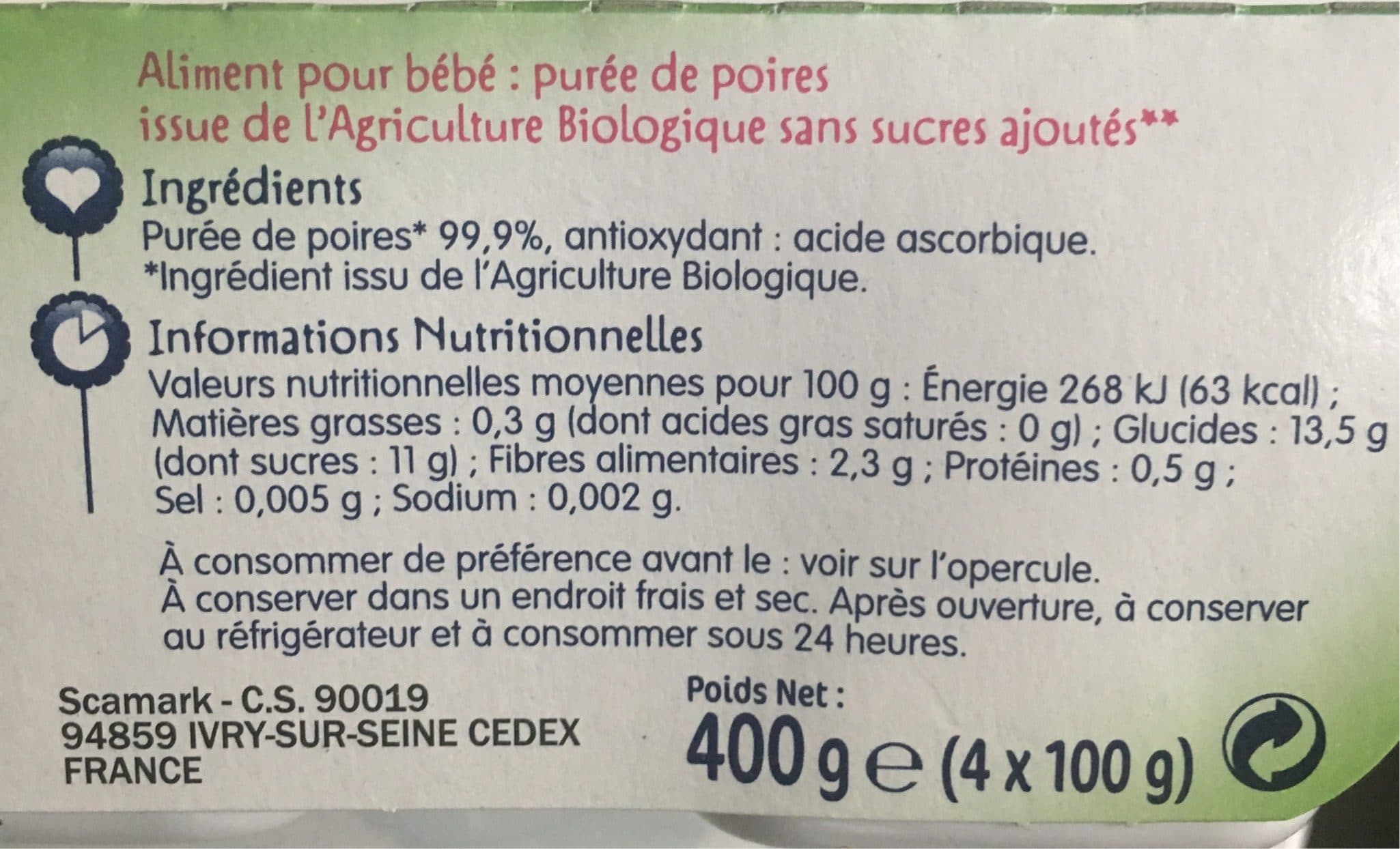 Marque Repère Purée bio Mots d'Enfants Pomme williams 4 mois packshot