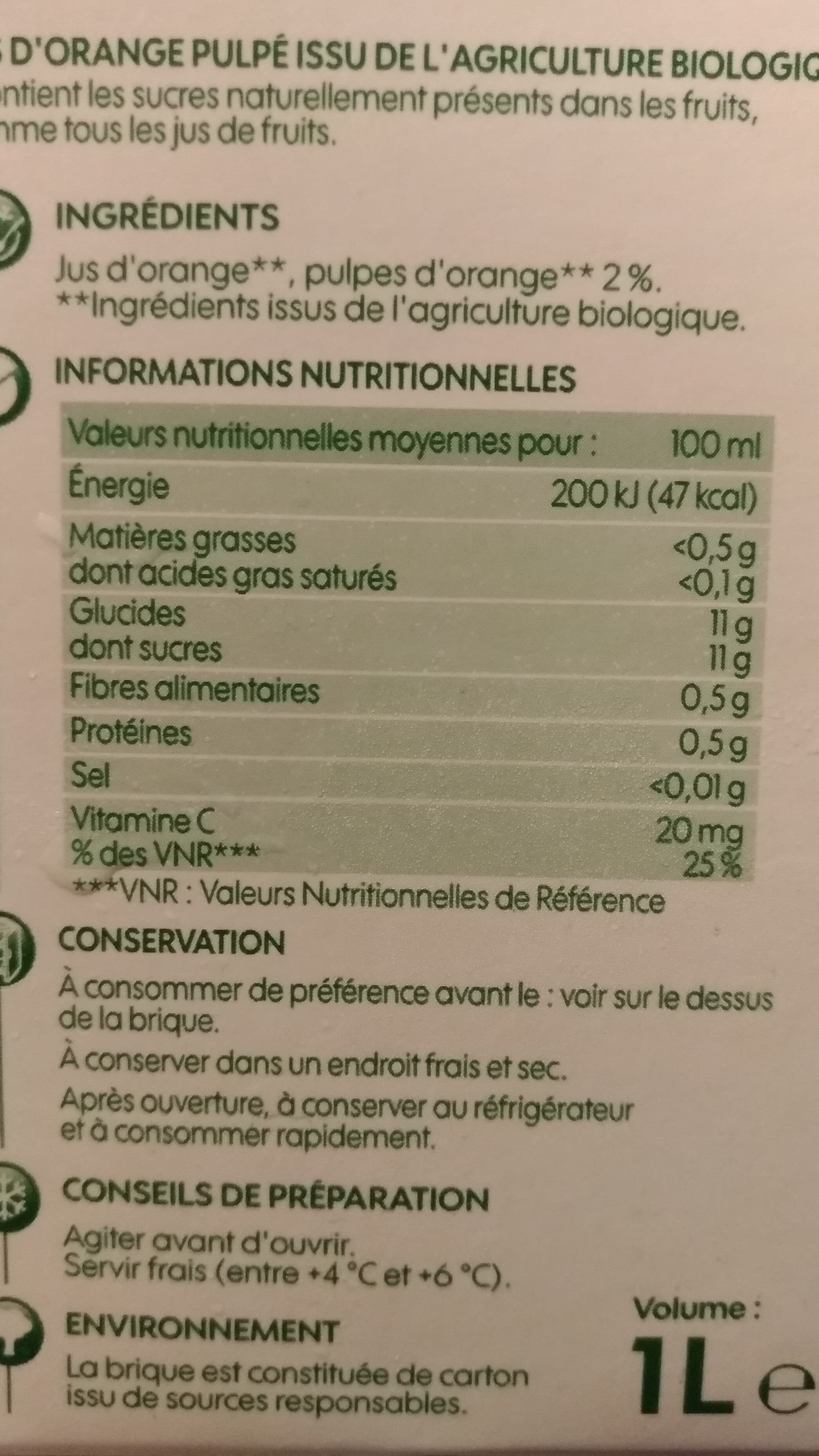 Bio Village Pur jus d'orange avec pulpe packshot