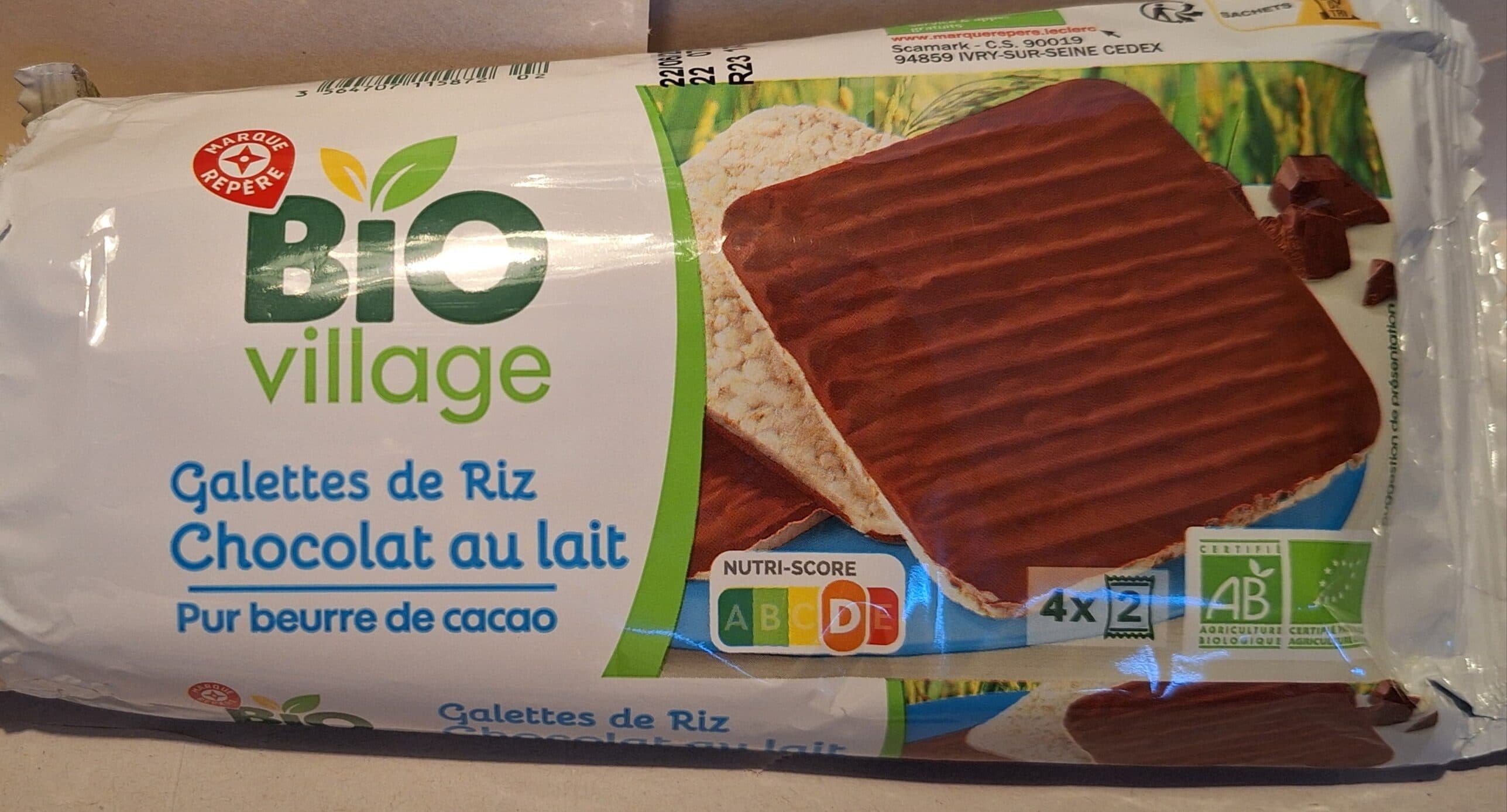 Bio Village Galettes de riz nappées chocolat au lait packshot