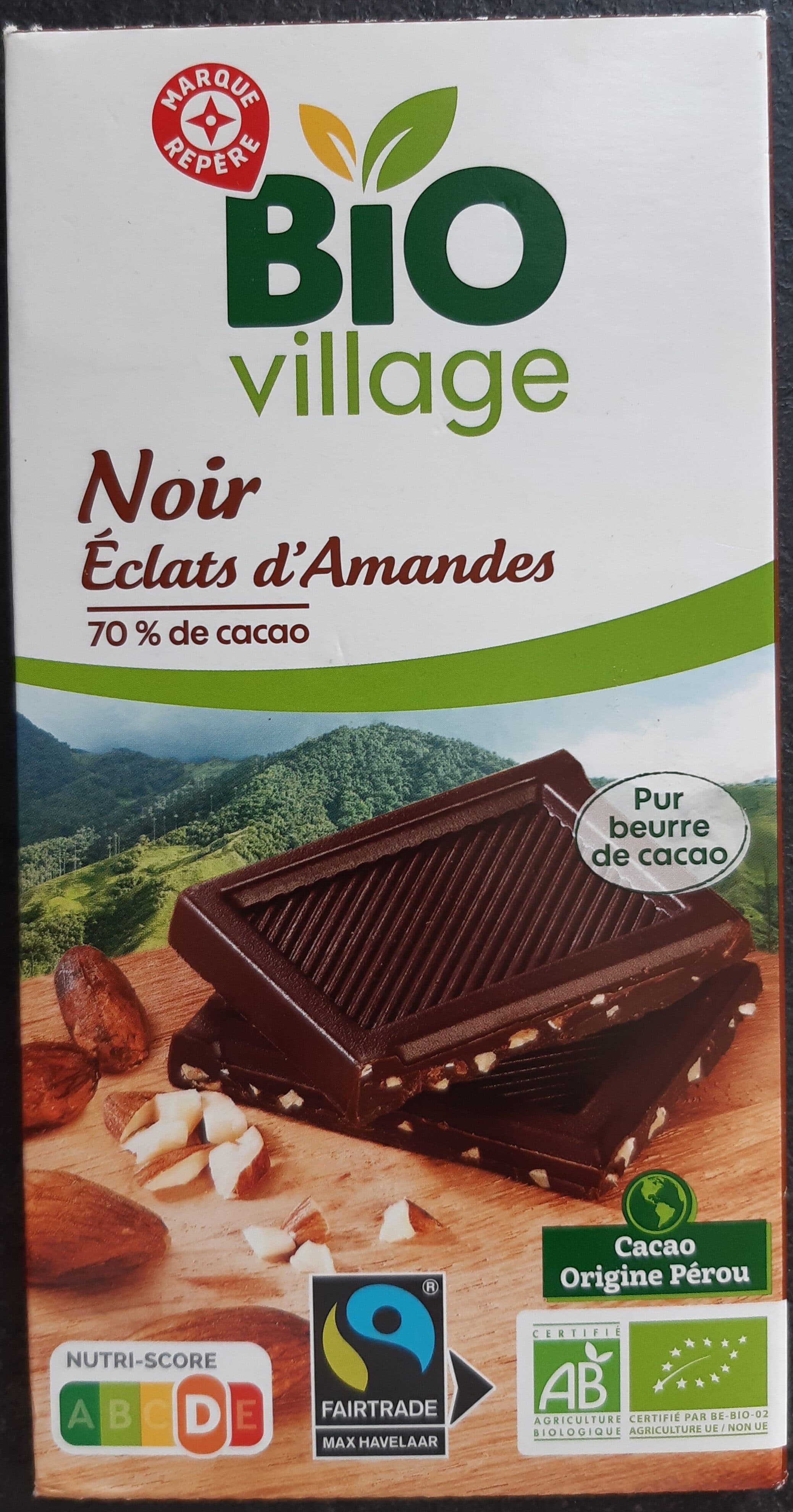 Bio Village Chocolat noir éclats d'amandes packshot