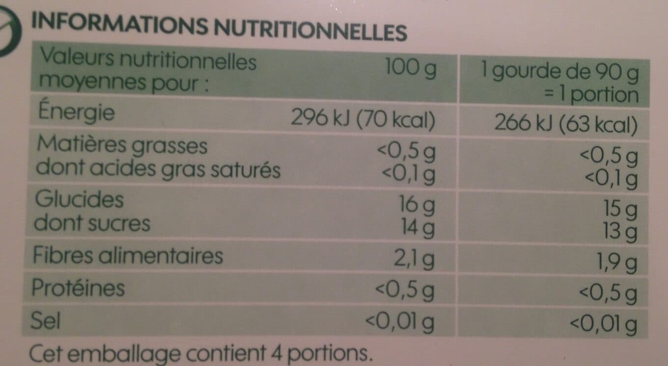 Bio Village Compote de pomme poire allégée en sucre gourde bio 4 x 90 g packshot