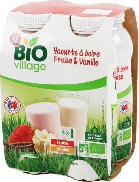 Bio Village Yaourt à boire bio à la fraise et à la vanille packshot