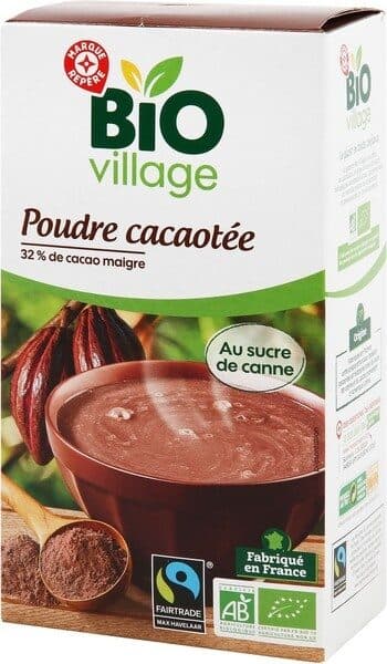Bio Village Poudre cacaotée bio 32% de cacao Max Havelaar packshot