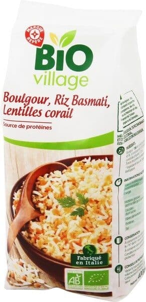 Bio Village Boulgour, Riz Basmati, Lentilles corail packshot