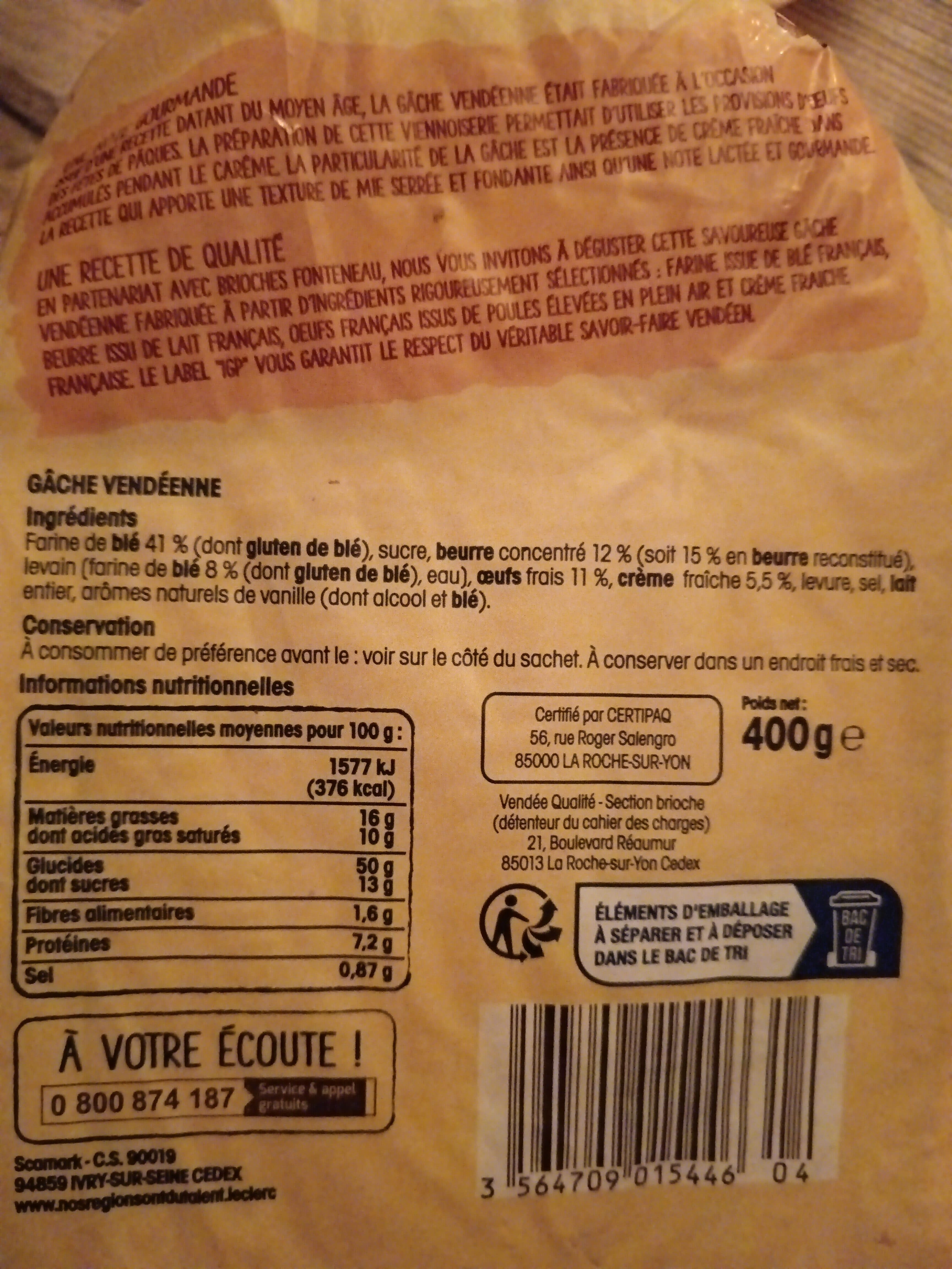 Leclerc Gâche vendéenne Pur Beurre à la crème fraîche packshot