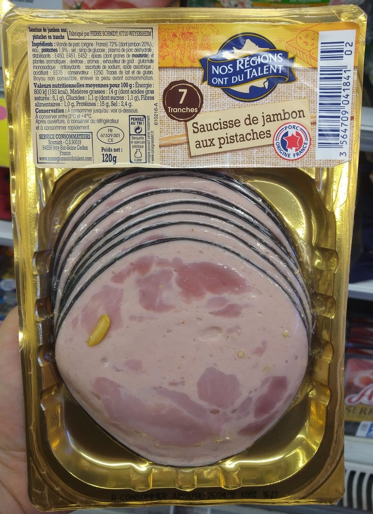 Nos Régions ont du Talent Saucisse de Jambon aux Pistaches packshot