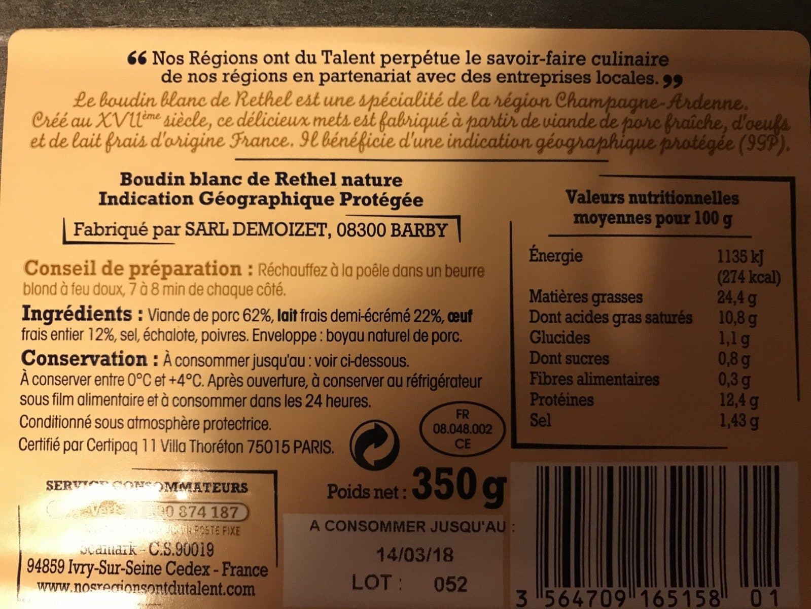 Nos Régions ont du Talent Boudins Blanc De Reithel packshot