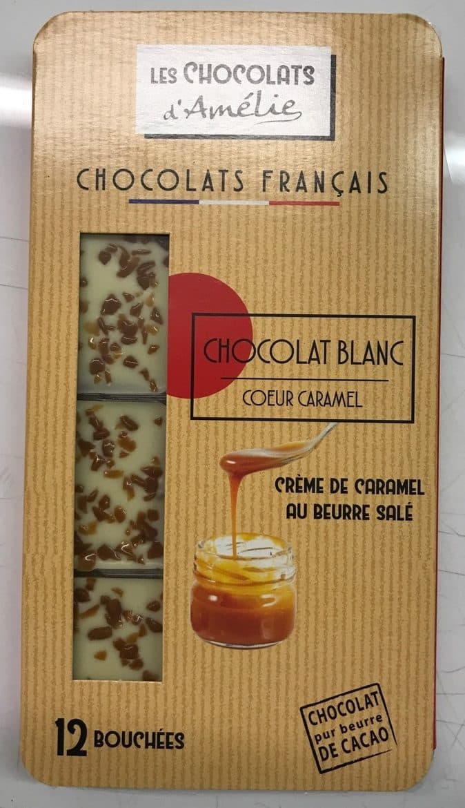 Les Chocolats D'Amélie Chocolat Blanc coeur caramel packshot