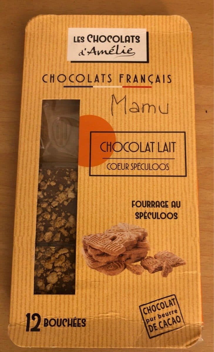 LES CHOCOLATS D'AMÉLIE - CHOCOLAT FRANÇAIS Mamu CHOCOLAT LAIT CŒUR SPÉCULOOS FOURRAGE AU SPÉCULOOS packshot