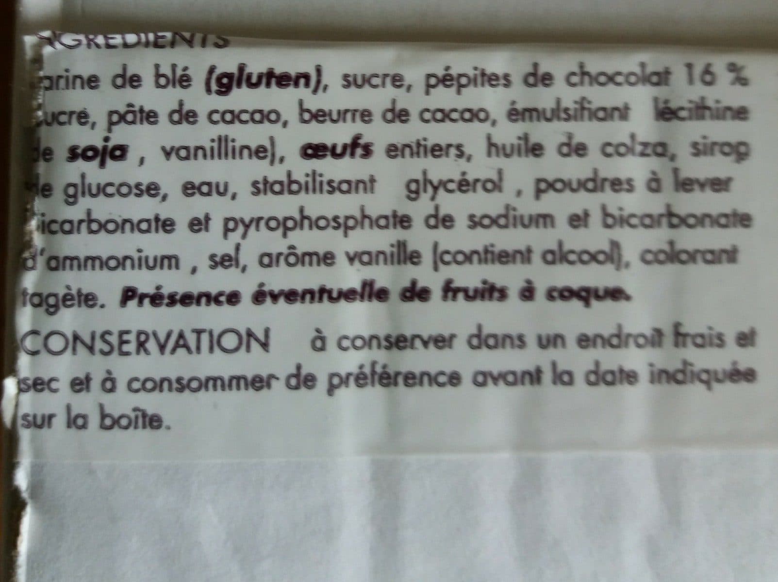 Open Food Facts Cake pépite de chocolat packshot