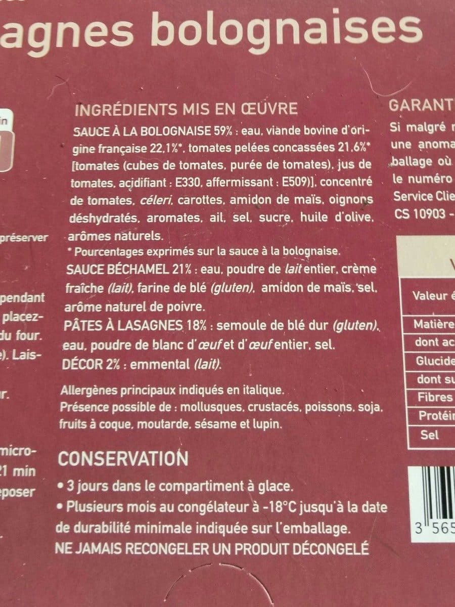 Open Food Facts Lasagnes bolognaises packshot