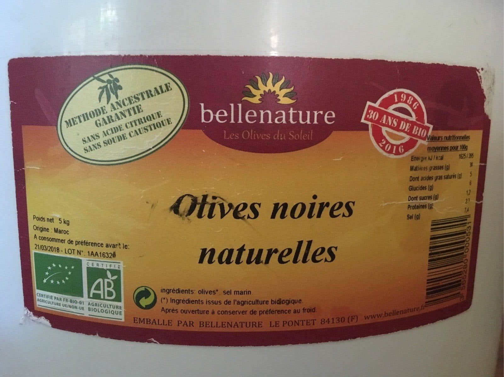 Bellenature Olives noires naturelles packshot