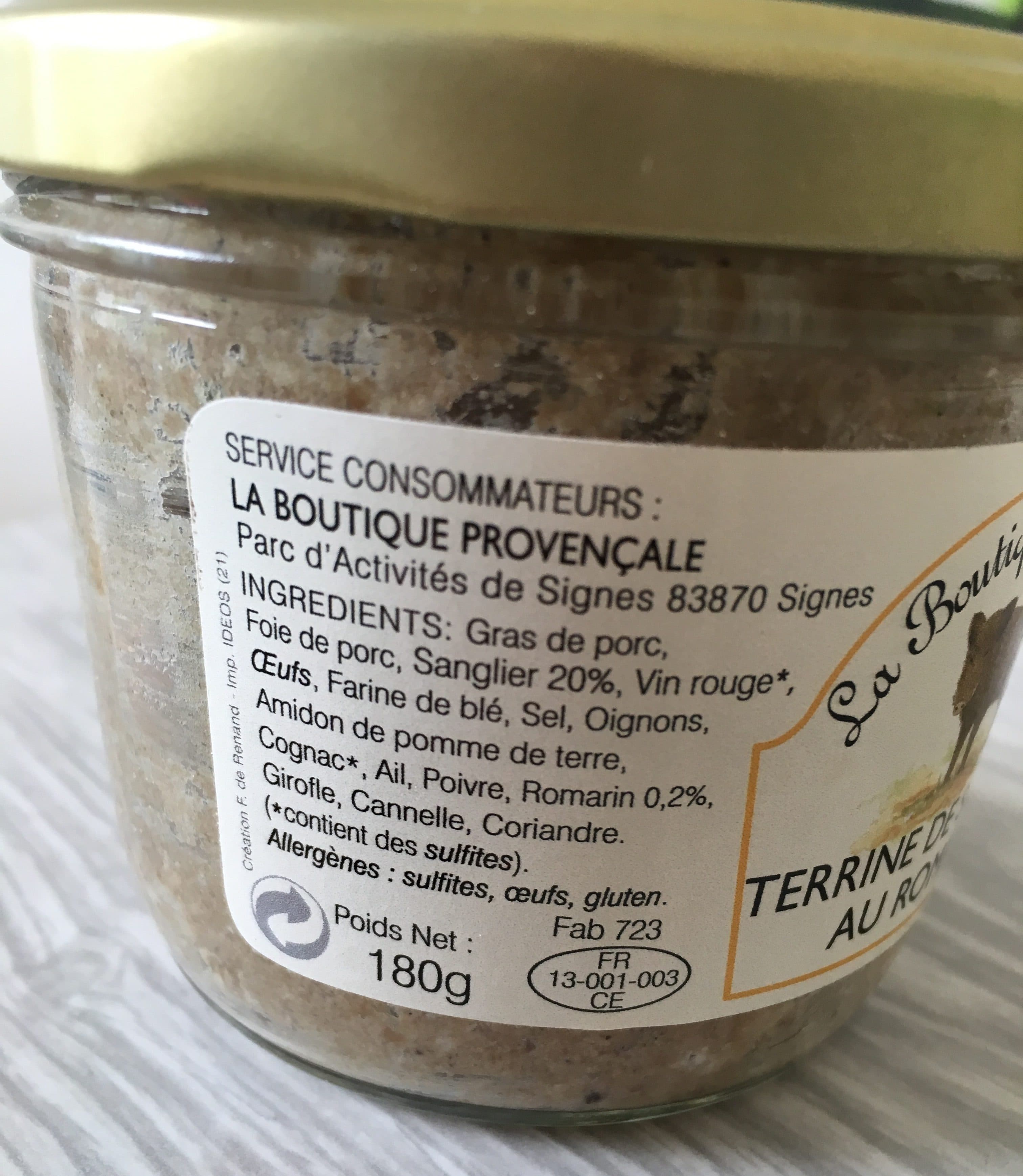 La Boutique Provencale Terrine de Sanglier au Romarin packshot