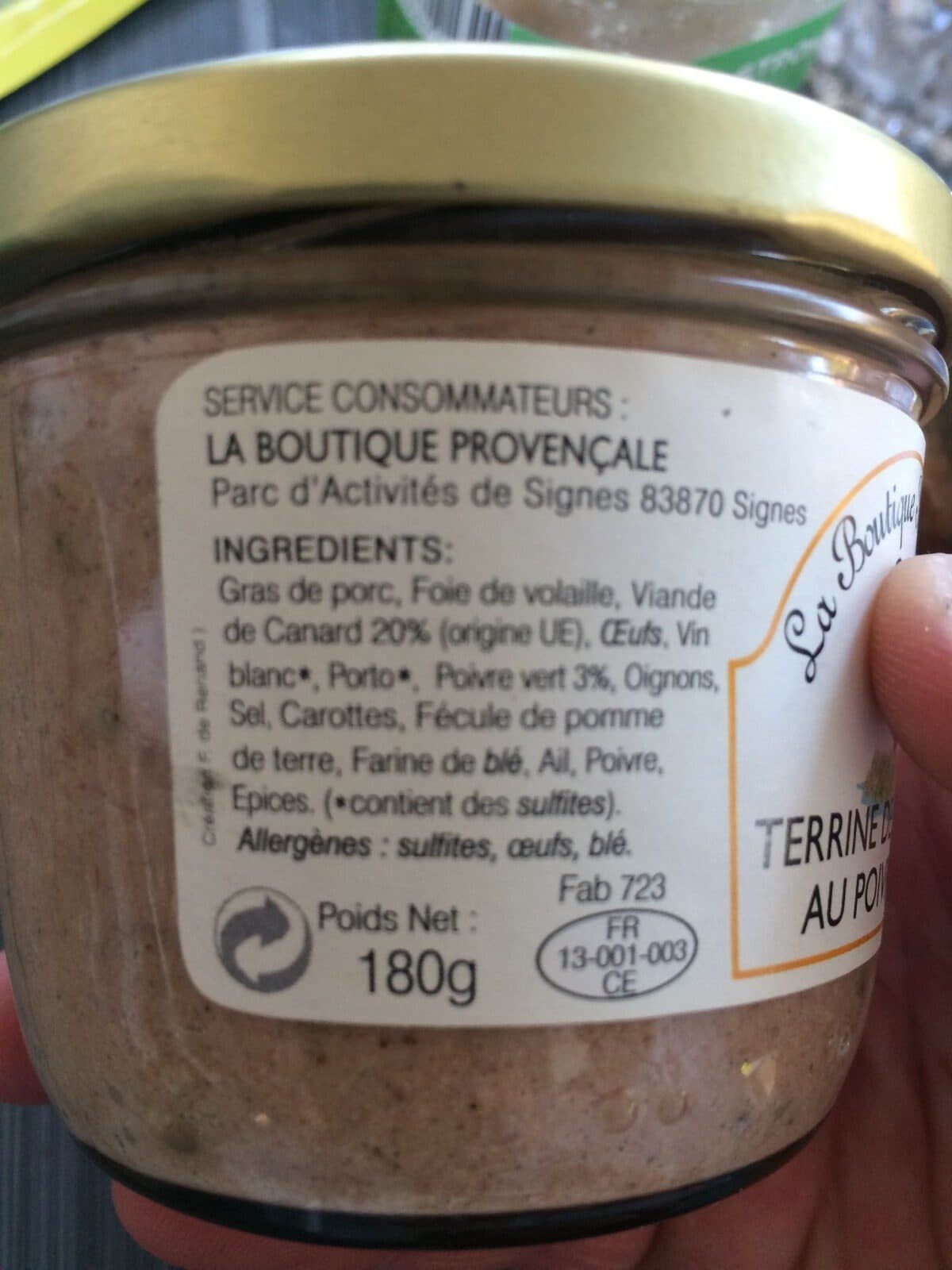 Open Food Facts Terrine canard au poivre vert packshot