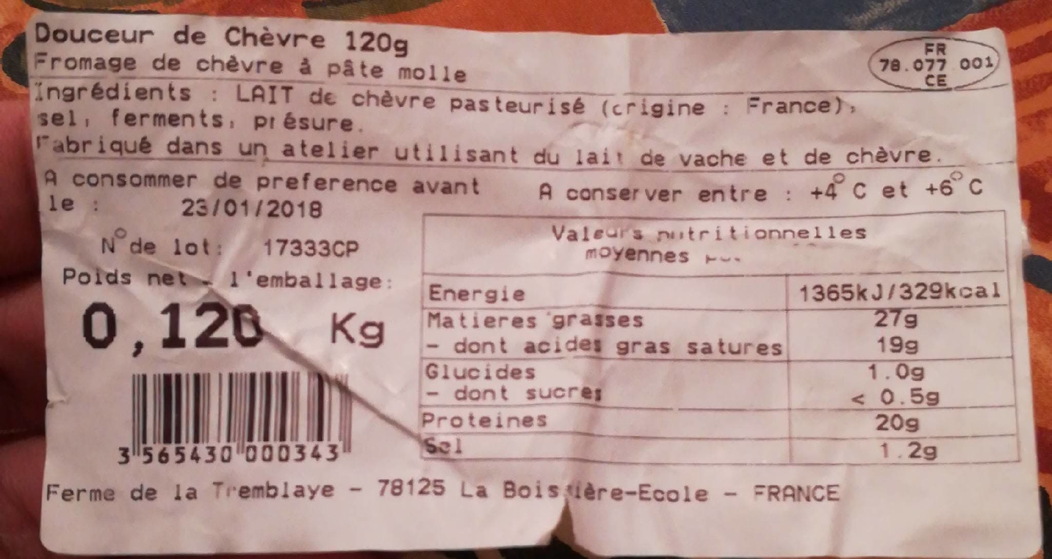 Ferme de la Tremblaye Douceur de Chèvre (22% MG) packshot