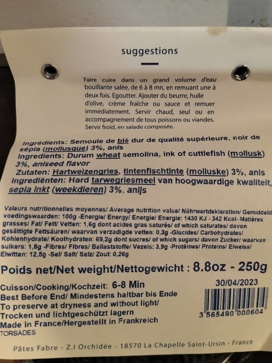 Pâtes Fabre Torsade noir de sépia packshot