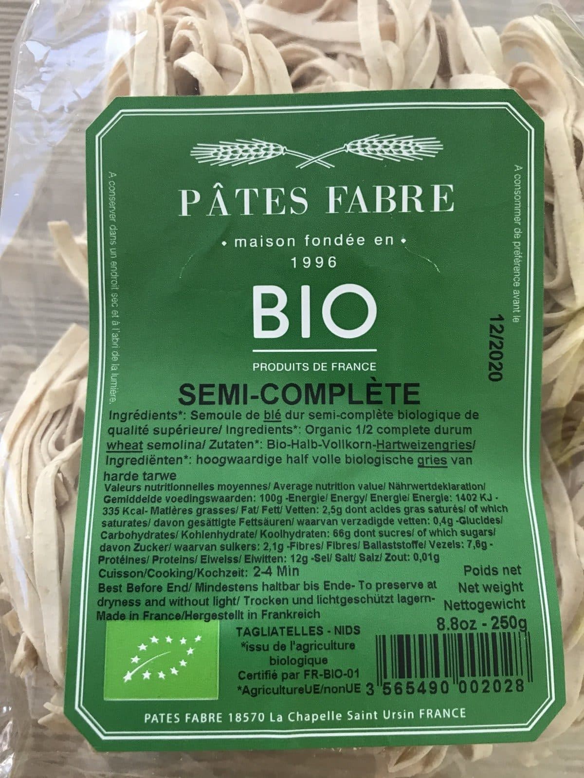 Pâtes Fabre Tagliatelle Semi-complete Bio packshot