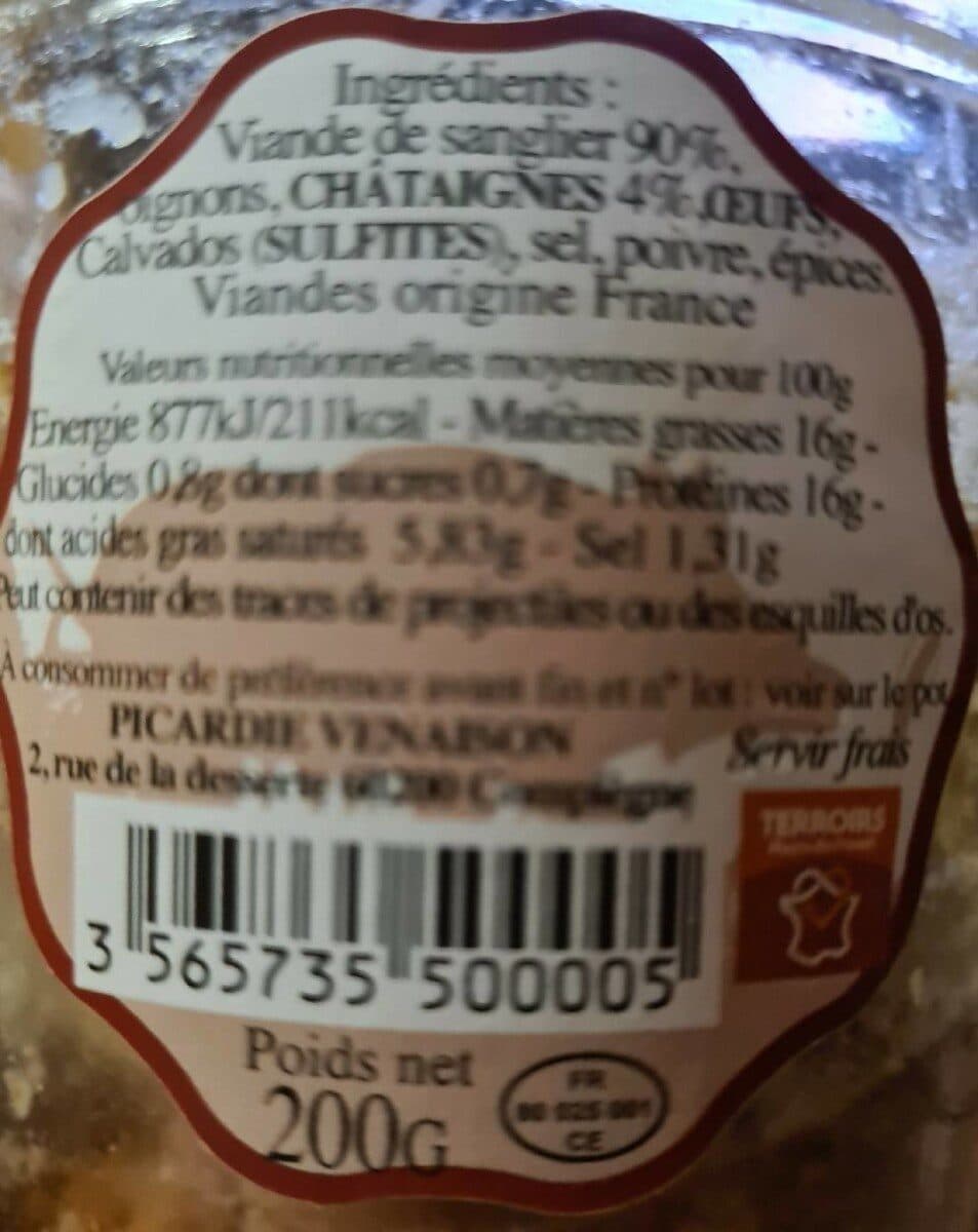 Picardie Venaison Terrine de sanglier aux chataignes packshot