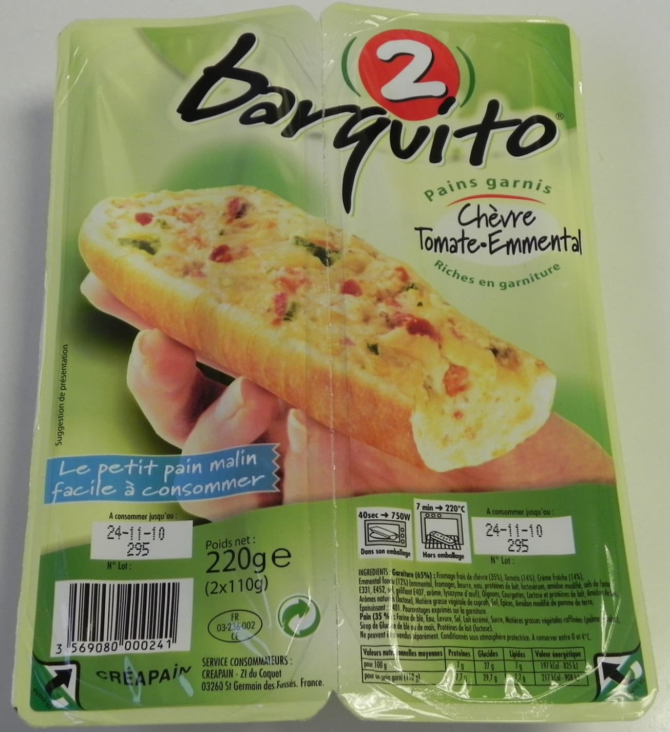 Créapain Barquito Chèvre Tomate Emmental packshot