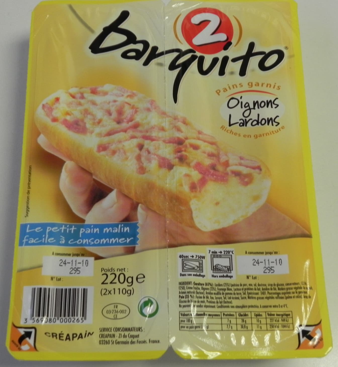 Créapain Barquito oignons lardons packshot