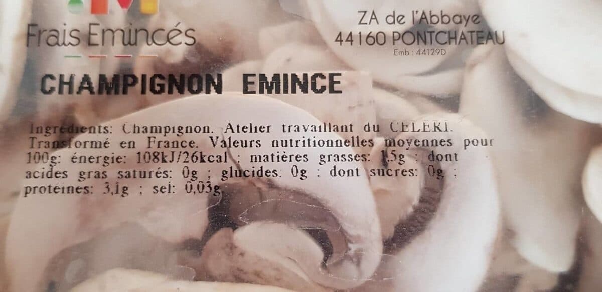 Open Food Facts Champignon émincé, barquette 250g packshot