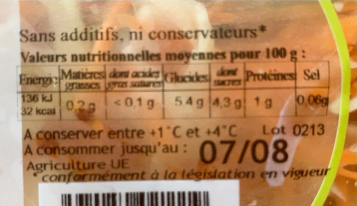 Open Food Facts Mélange coleslaw (carotte,chou blanc), barquette 250g packshot