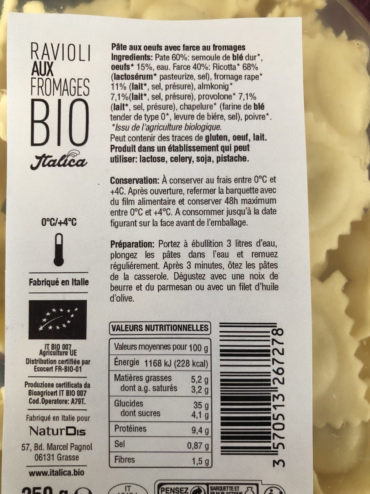 Italica Ravioli aux fromages packshot