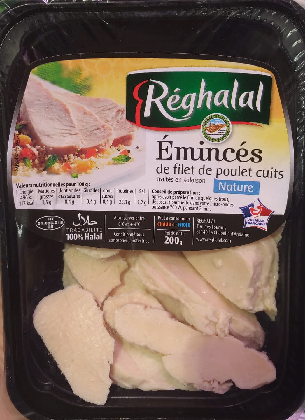 Réghalal Emincés de filet de poulet cuits nature packshot
