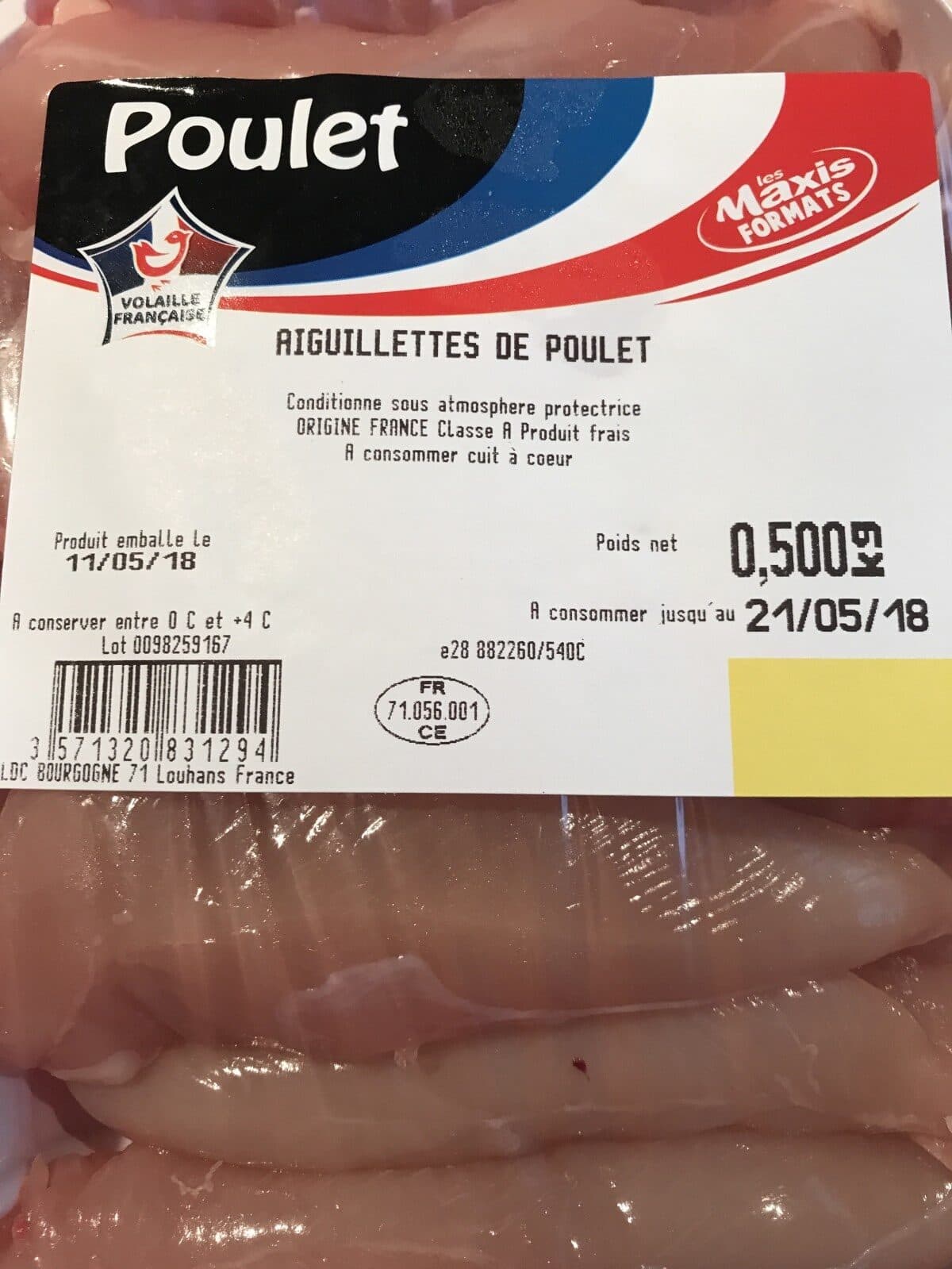 Open Food Facts Aiguillettes poulet blancmaxi formatbarq.500g sous atm. packshot
