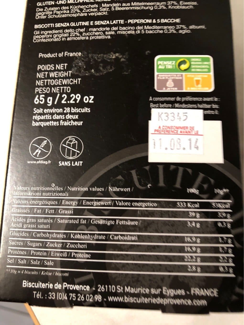 Biscuiterie de provence Biscuit Poivron & 5 Baies Sans Gluten packshot