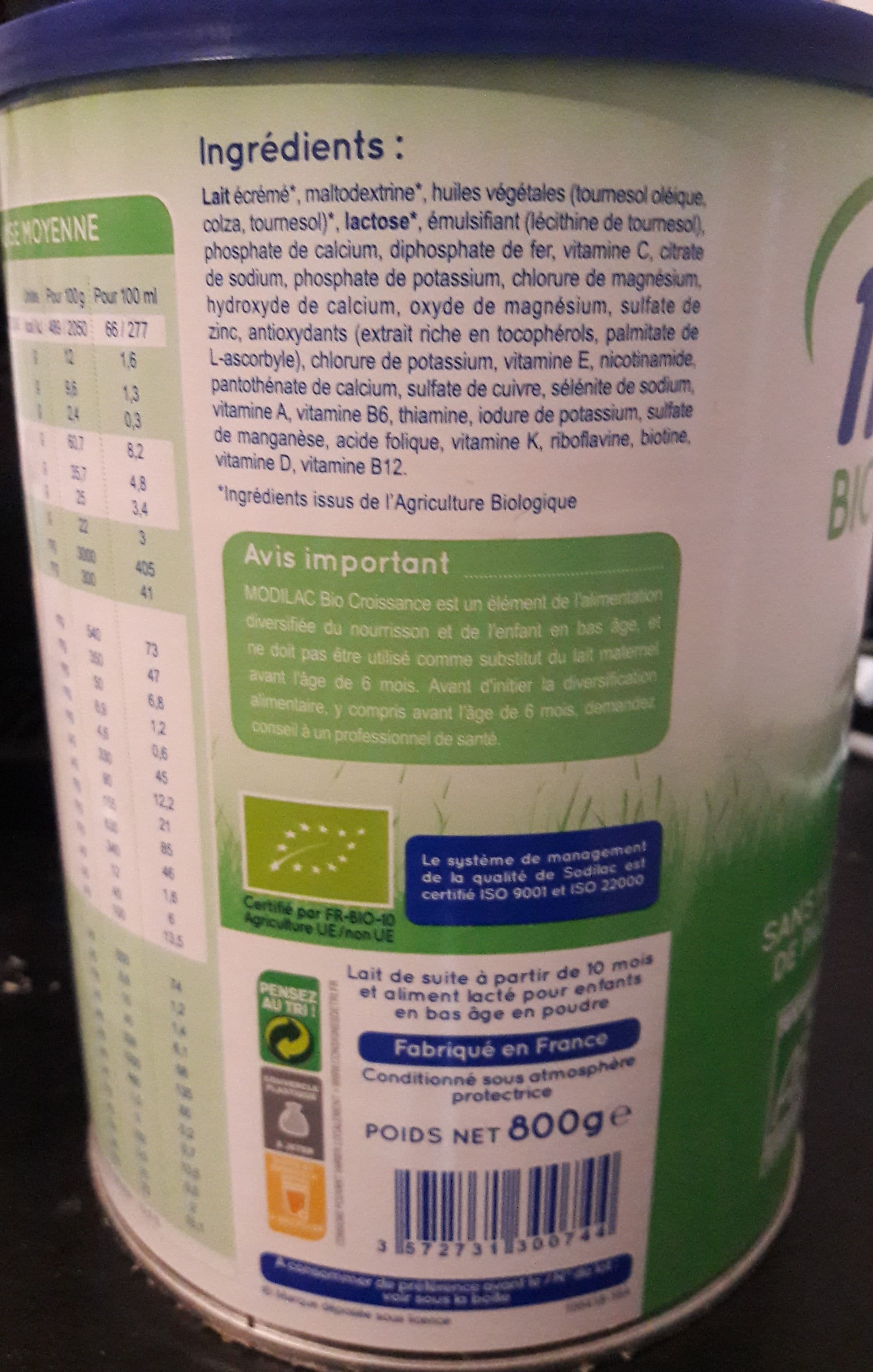 Modilac Lait bébé en poudre bio 10 à 36 mois packshot