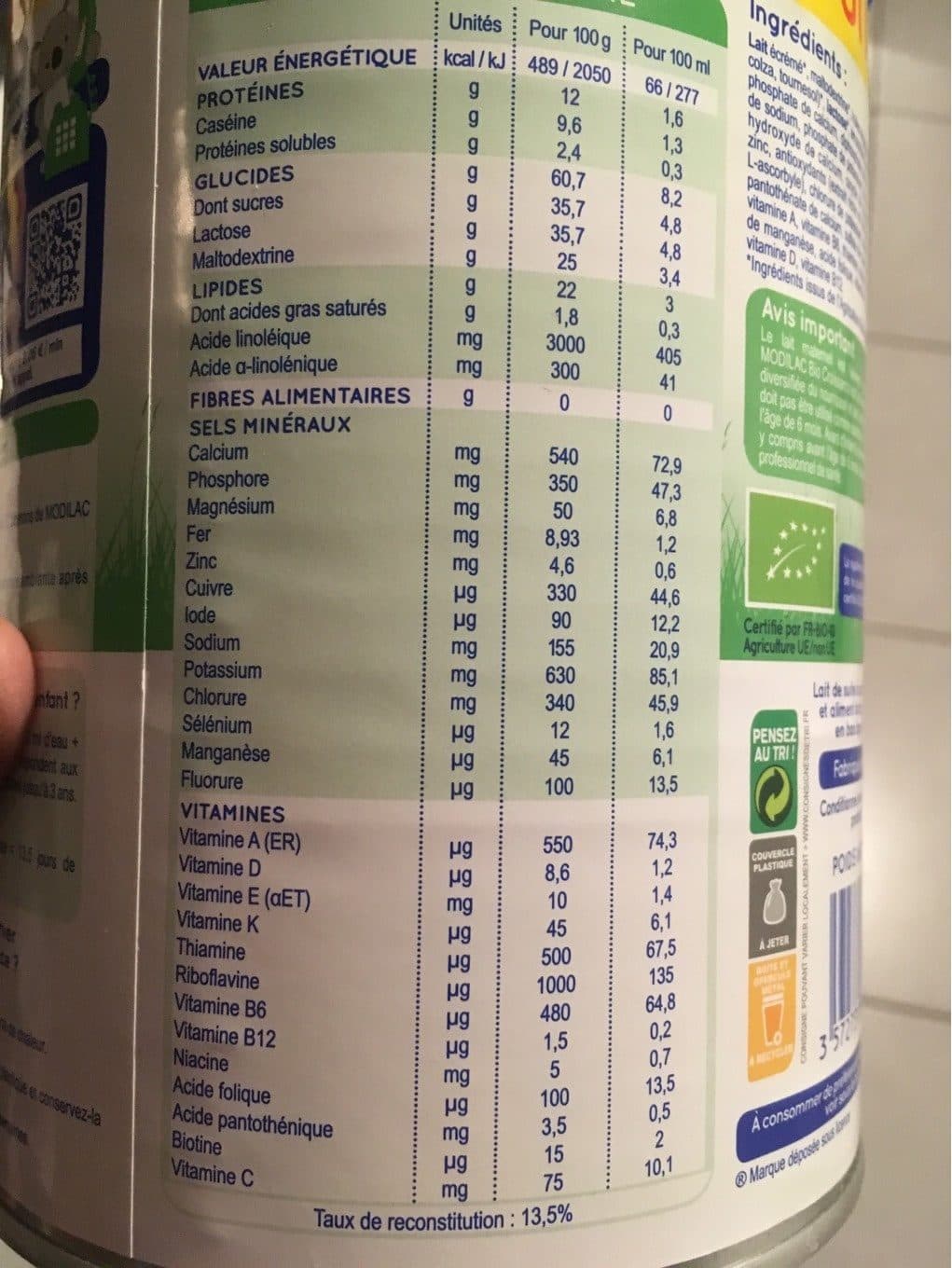 Modilac Lait bio croissance packshot