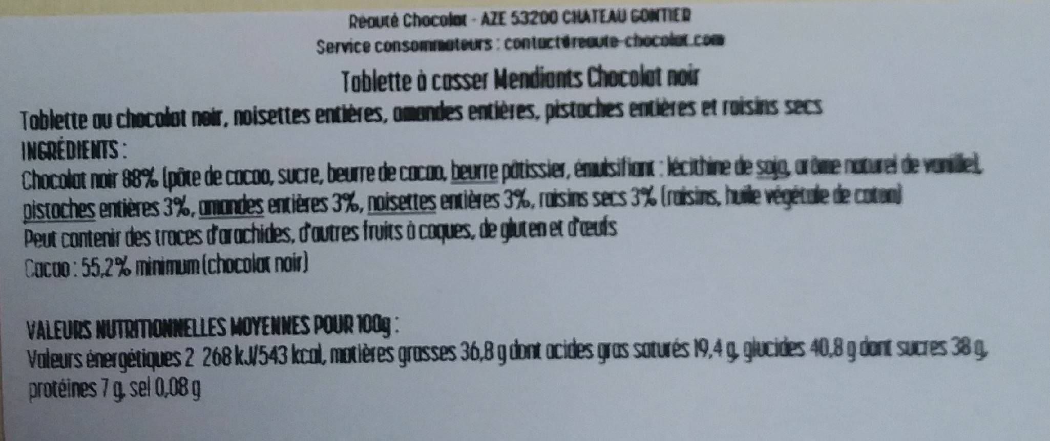 Réauté Chocolat Tablette à casser (amandes, noisettes, pistaches et raisins secs) chocolat noir packshot