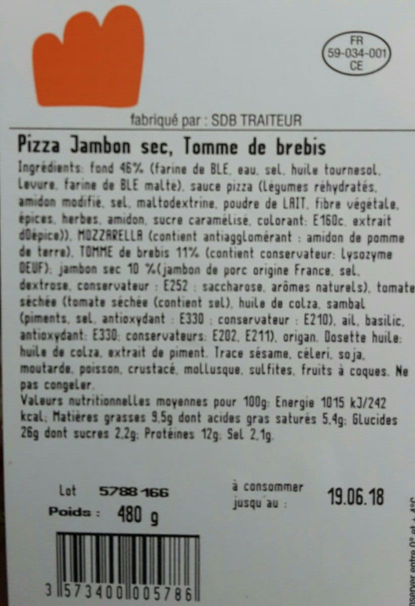SDB Traiteur Pizza jambon sec tomme de brebis packshot