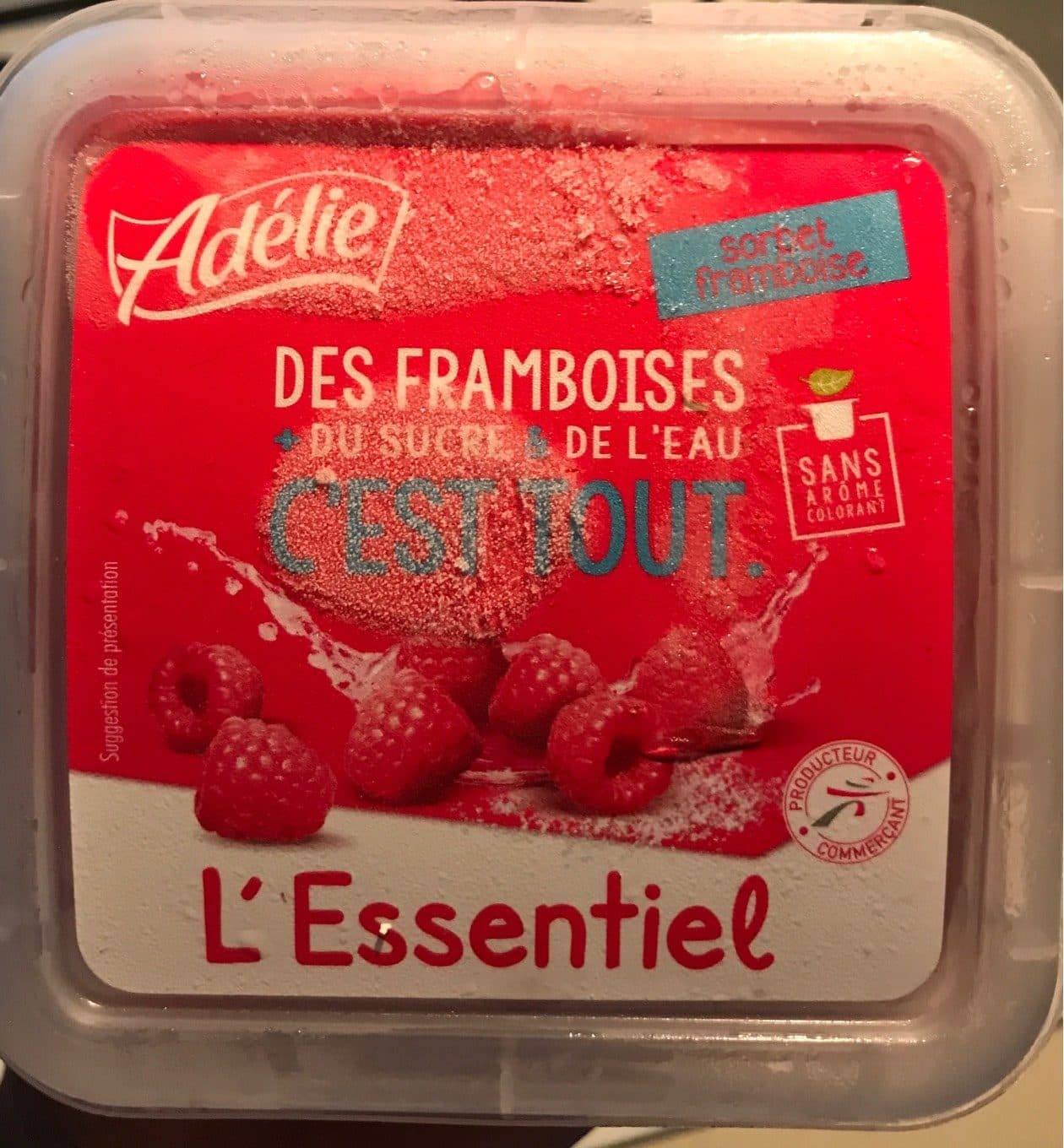 Adélie L'Essentiel - Sorbet plein fruit - Framboises packshot