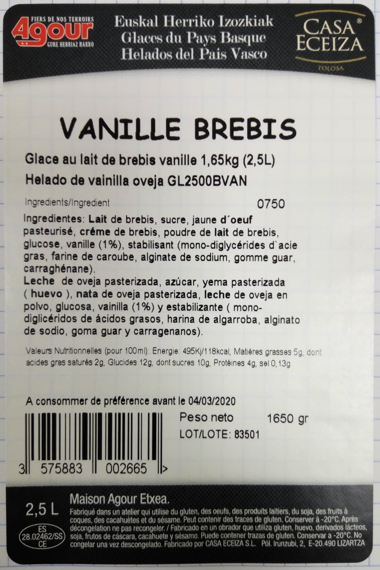 Agour Vanille Brebis packshot